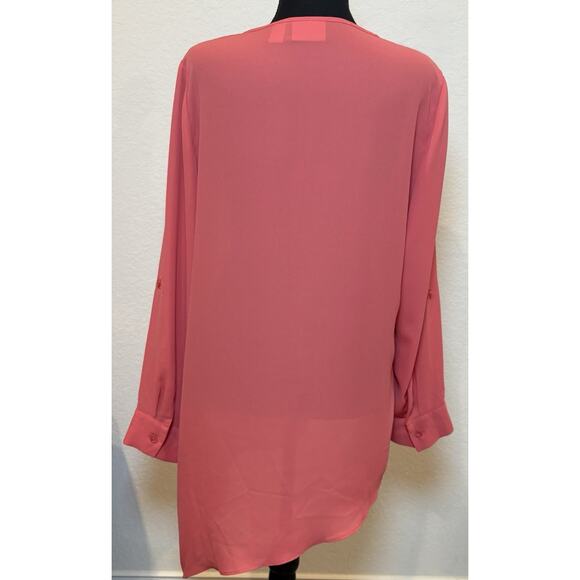Chico’s Coral Tunic Sheer Roll Tab Sleeves and Asymmetrical Hem Size 1 (Medium) - Picture 3 of 3